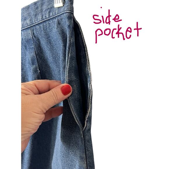 Orvis Denim Skirt Womens 31" Waist Blue Midi Side Zip Back Button Hem Pockets - Picture 7 of 9